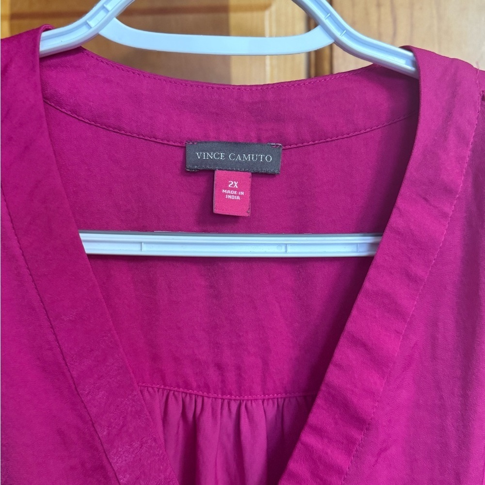 VINCE CAMUTO Hot Pink V-Neck Blouse - Picture 2 of 4